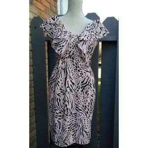 h&M HM dress 2 eu 32 beige black Hm Ruffles Cascade KNEE LENGHT